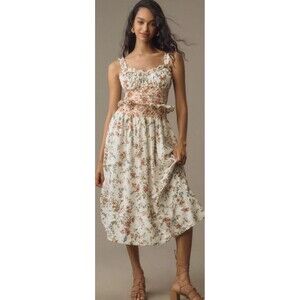 New Anthropologie Sleeveless Smocked-Waist Ruffled Floral Midi Dress XL  NWT